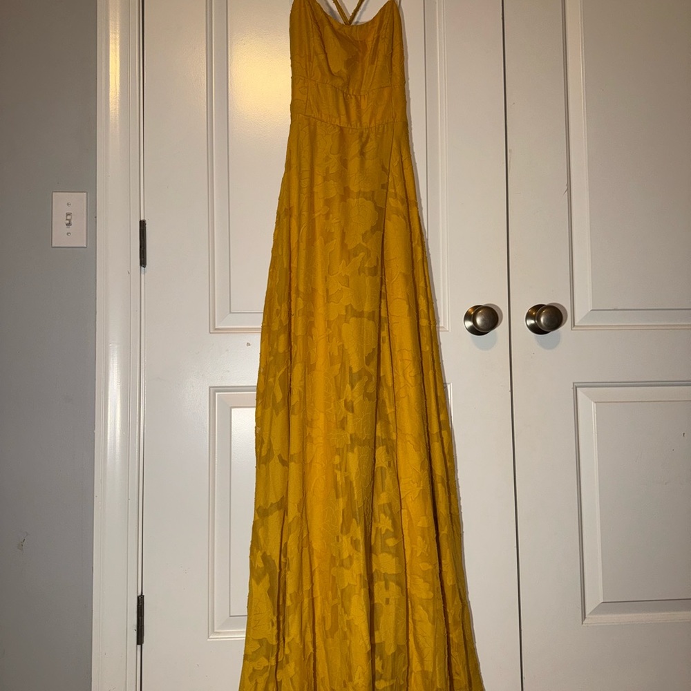 Lulu's Golden Mustard Floral Jacquard Maxi Dress